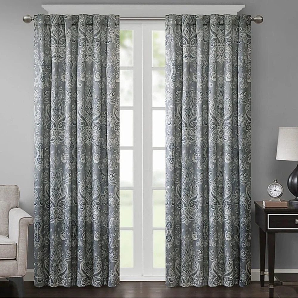 Set of 2 Georgia Print Room Darkening Grommet Window Curtain Panel - Grey 108